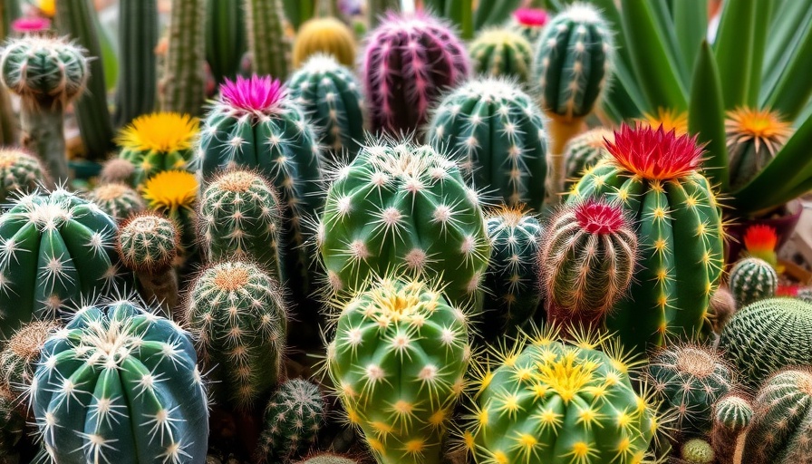 Vibrant healthy and soft cacti in indoor garden, diverse textures.