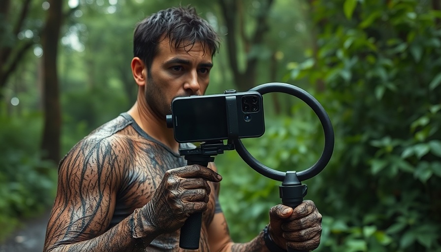 iPhones in filmmaking: actor and crew in forest scene.