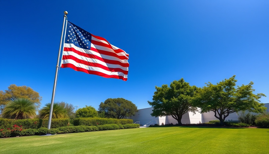 American flag on lawn, sunny day, symbolizing global trading giants.