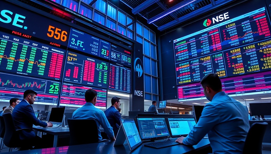 Analysis of stock market trends at NSE display.