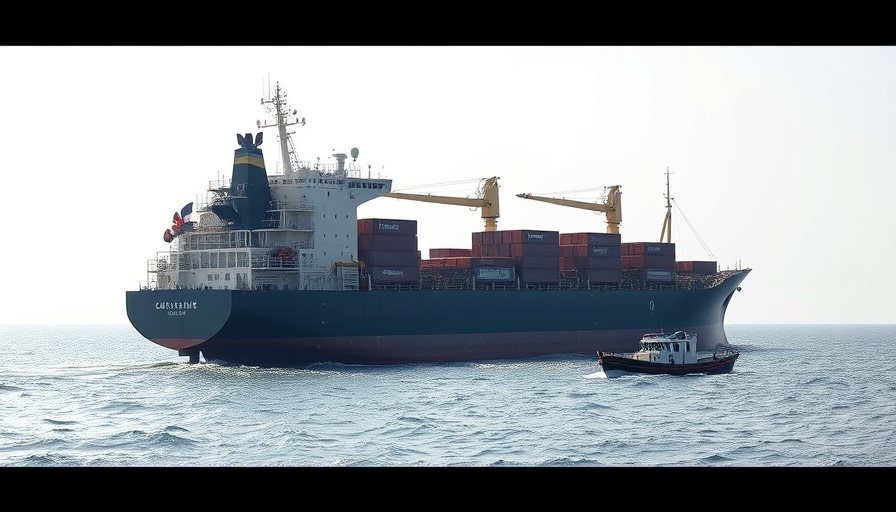 Shipping on high alert in Mideast shows large cargo ship in calm sea.