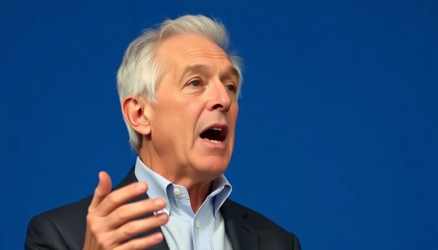 Fred Smith FedEx founder speaking against a blue backdrop.