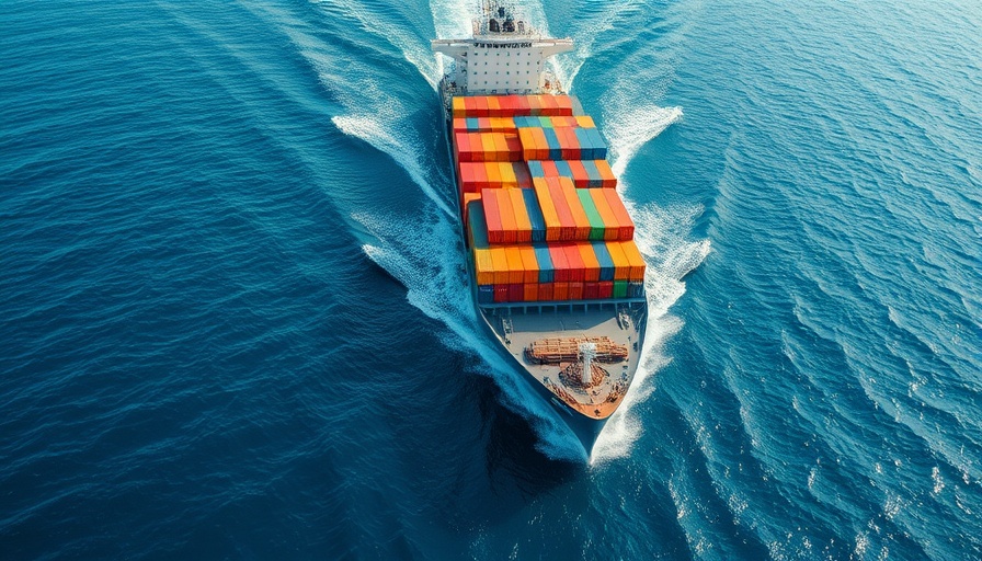 Aerial view of a cargo ship with colorful containers sailing at sea.