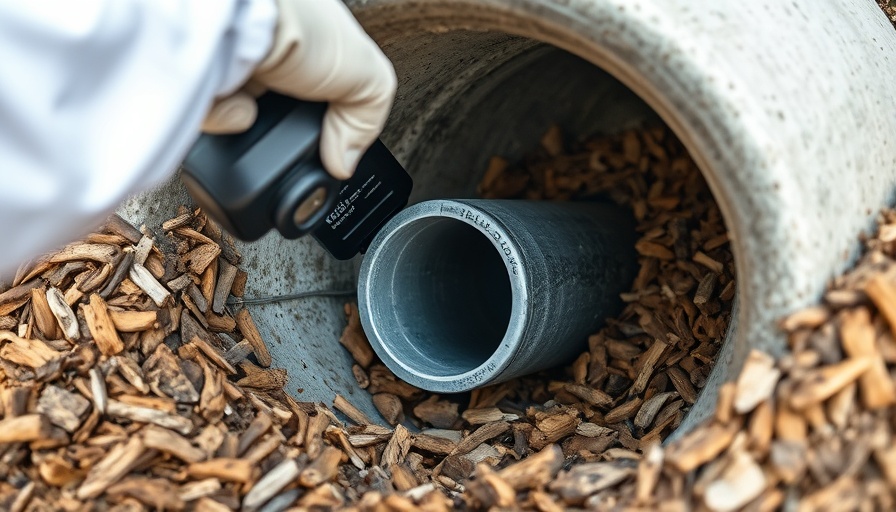 Sewer scope inspection using camera device in a garden area.