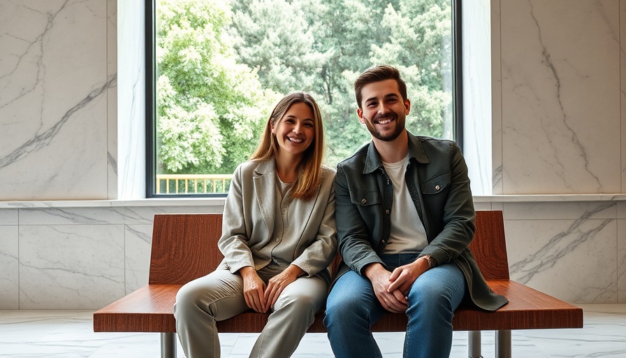 Man and woman indoors smiling, depicting teamwork atmosphere.