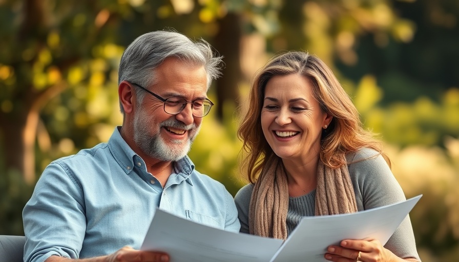 Couple reviewing papers outdoors, RMD strategies for retirees discussion.