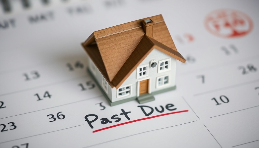 Miniature house on calendar with 'Past Due' stamp, representing mortgage consequences.
