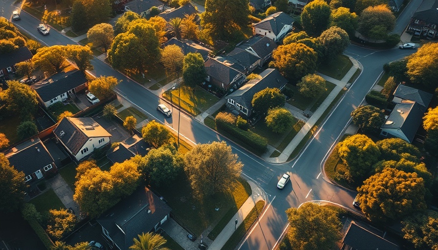 Aerial view of suburban area illustrating keeping houses cool in extreme heat.