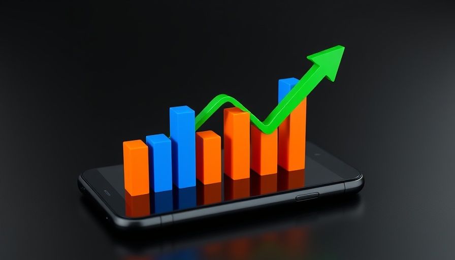 Stock market news illustrated with 3D chart and smartphone.
