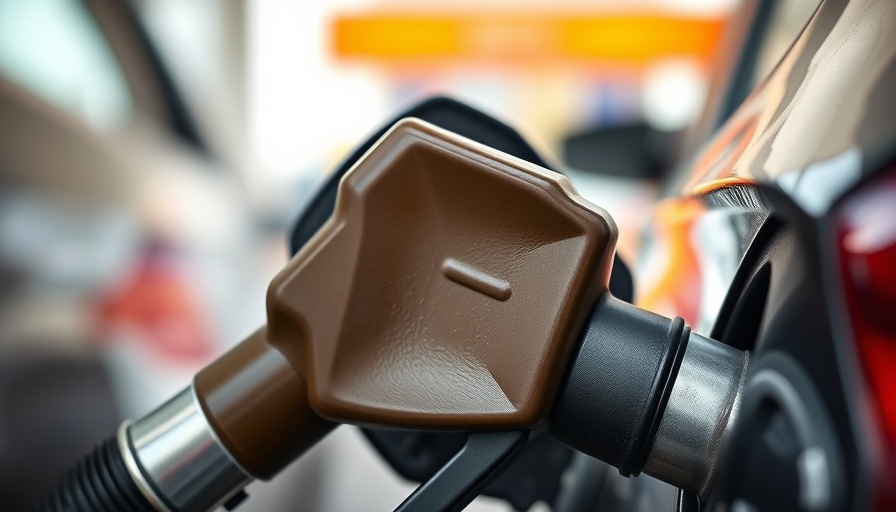 Close-up of fuel pump nozzle at gas station during stagflationary oil shock.
