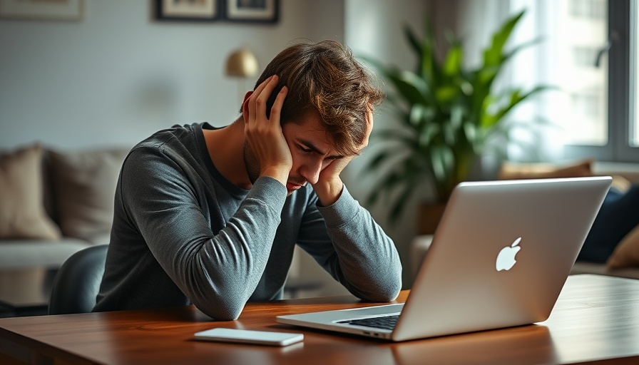 Stressed man with laptop pondering Why Your Bank Account May Be Frozen.