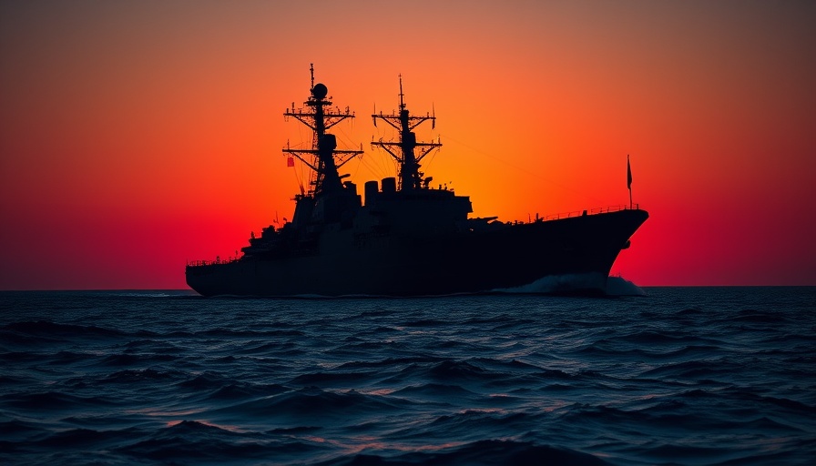 Silhouette of ship at sea during sunset, renewable energy theme.