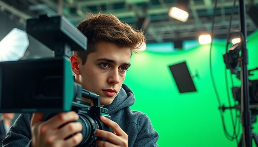 Young filmmaker adjusting camera on film set - AI and Film Production Costs.