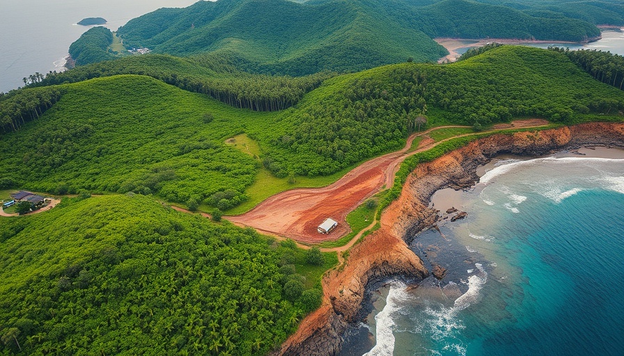 Aerial coastal development showcasing sustainable supply chain impact.