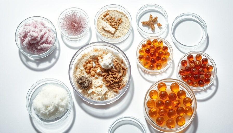 Petri dishes with upcycled plastic materials on white background.
