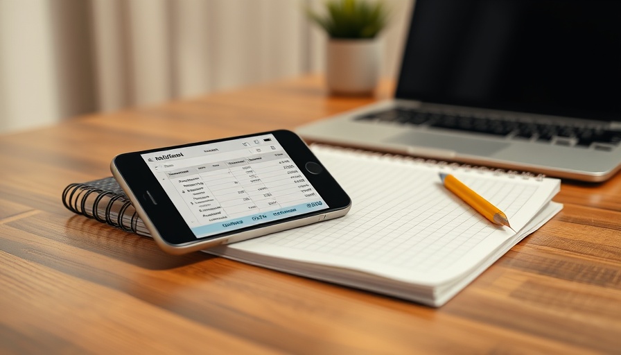 Smartphone with budget spreadsheet next to notebook, financial planning tips for veterans.