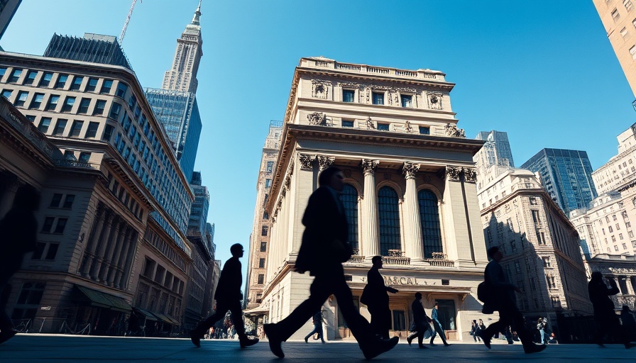 Urban silhouette scene depicting impact of interest rates on investing, with financial building.