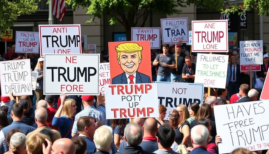 Protesters with anti-Trump signs in urban demonstration
