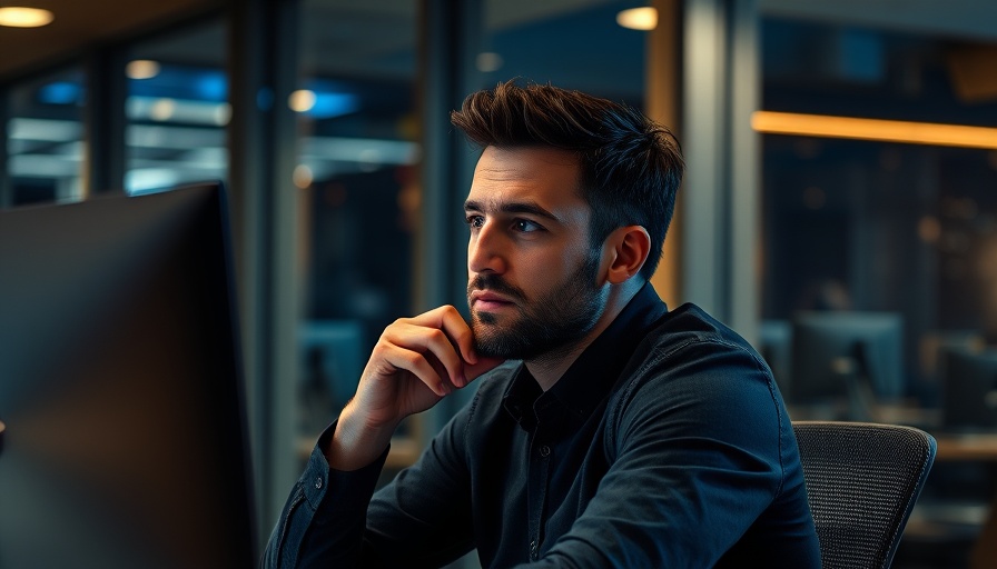 Contemplative man in office at night exploring stable careers myths.