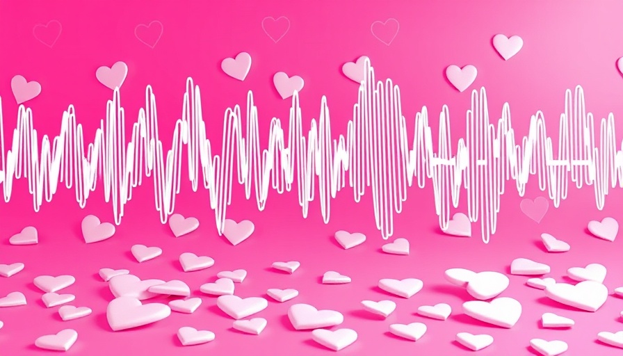 Vibrant soundwave on pink background with hearts, empathetic language models