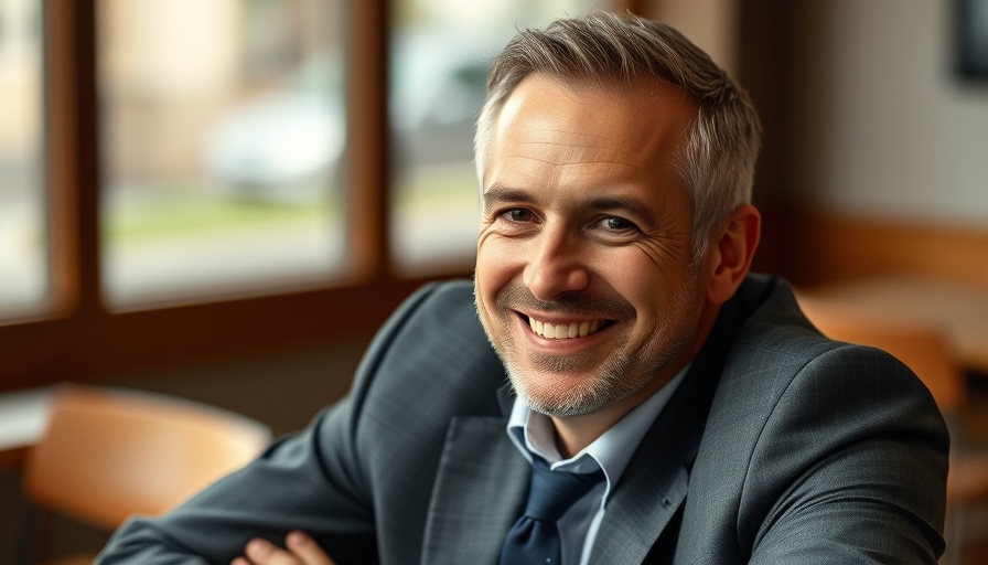 Professional man smiling warmly in a formal setting.