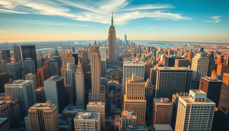 Aerial view of NYC skyscrapers reflecting luxury home sales.