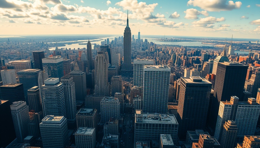 Vibrant aerial view of luxury real estate in NYC skyline.
