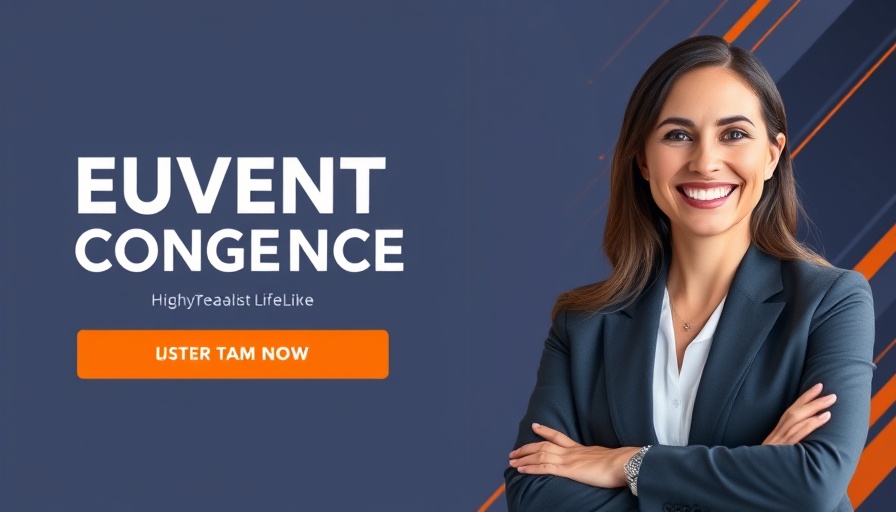 Business startup funding conference banner with smiling woman.