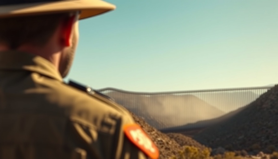 Trump Immigration Bill Impact: Border agent near imposing wall.