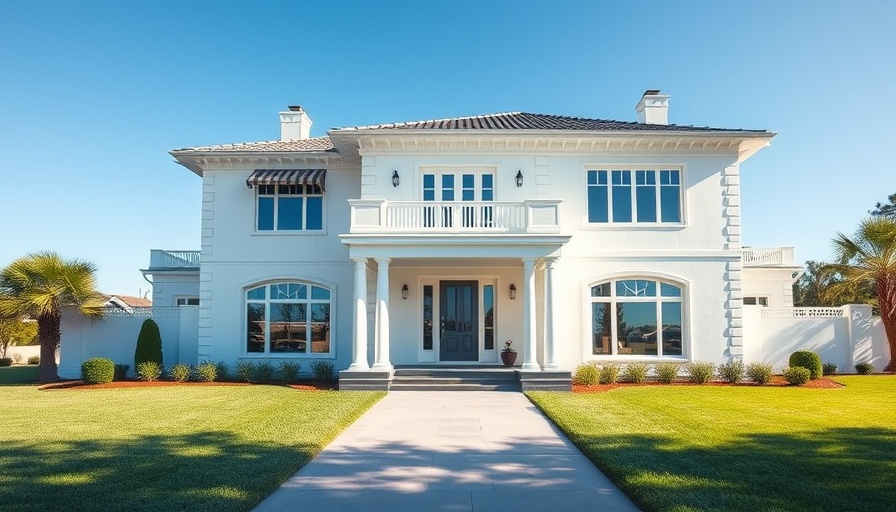 Modern house with 'For Sale' sign and manicured lawn.