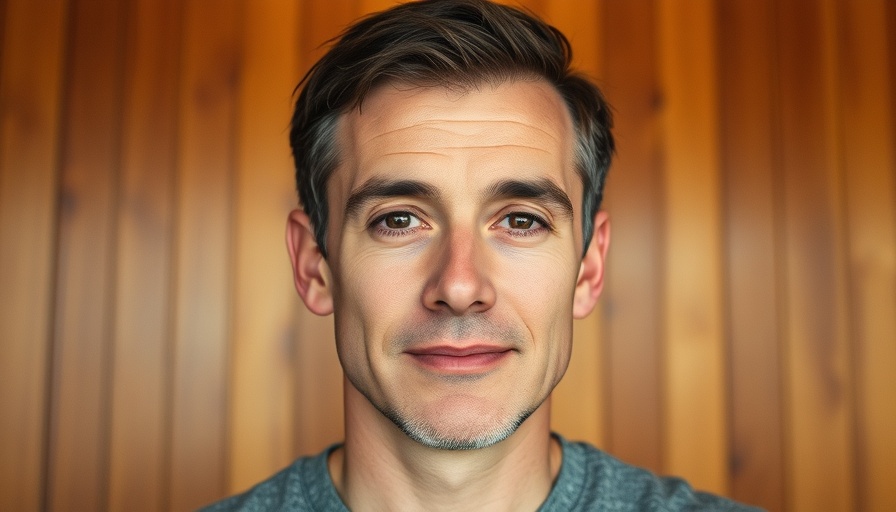 Portrait of a man indoors against a wooden background.