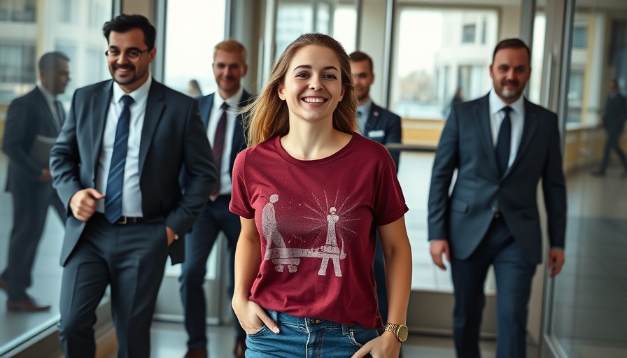 Casual attire woman exits building with suited men, Harvard scientist smuggling frog embryos context.