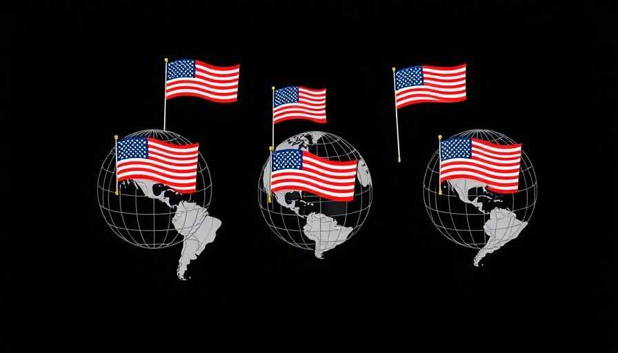 Illustration of American flags on globes representing America's global retreat.