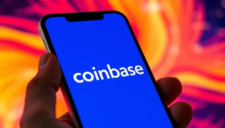 Coinbase logo displayed on smartphone with vibrant background