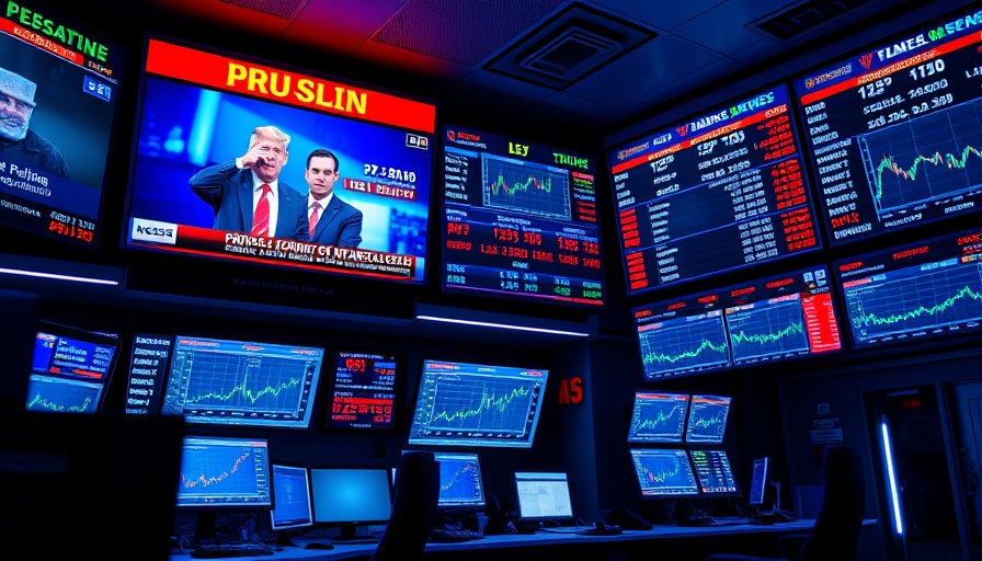 S&P 500 record high news in a trading room with stock monitors.