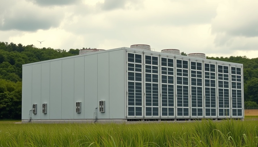 Data center near grassy field, highlighting air quality concerns.