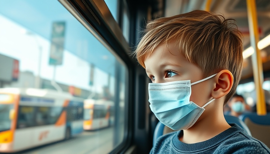 Masked child on bus embodying sustainable development goals.