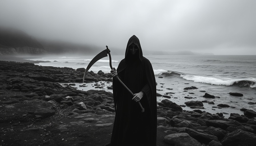 Mysterious figure by foggy coast emphasizing personal finance uncertainty.