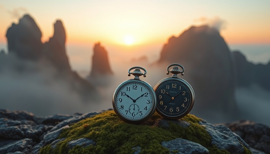 Antique pocket watches on rocks at sunrise, symbolizing time to build greater wealth.