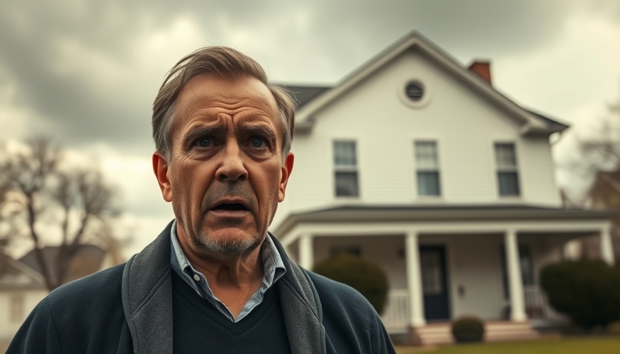Anxious man experiencing execution fear in real estate.