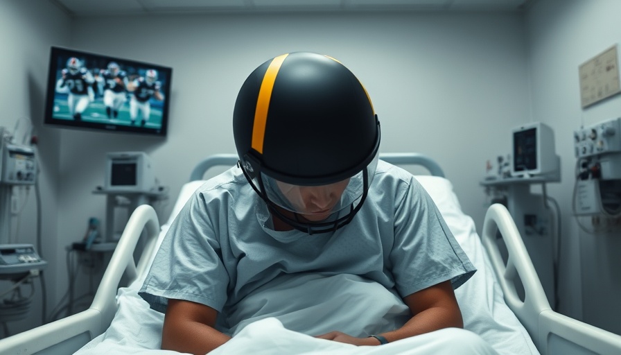 Restrained man in hospital bed in medical setting.