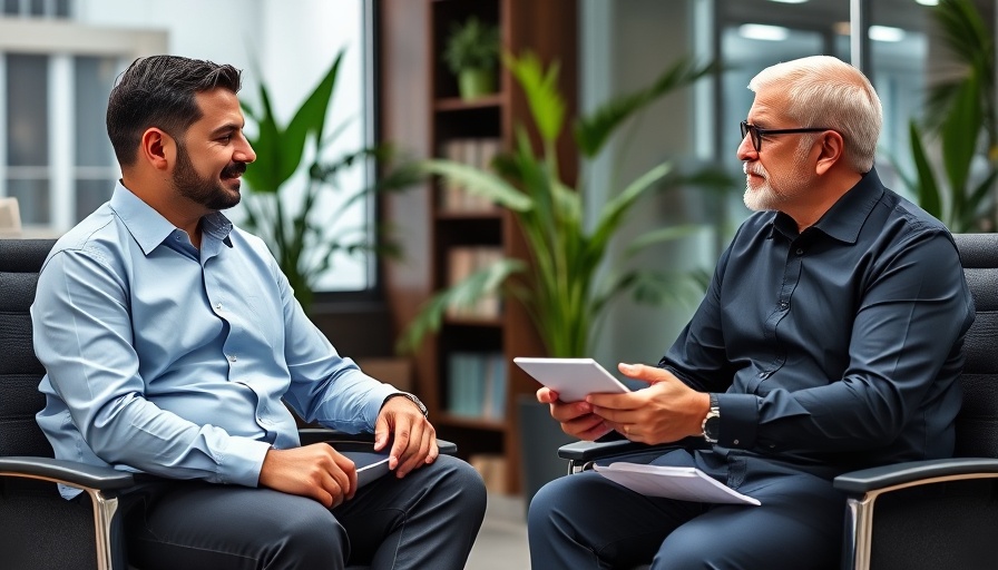 Two professionals discussing retirement planning in modern offices.