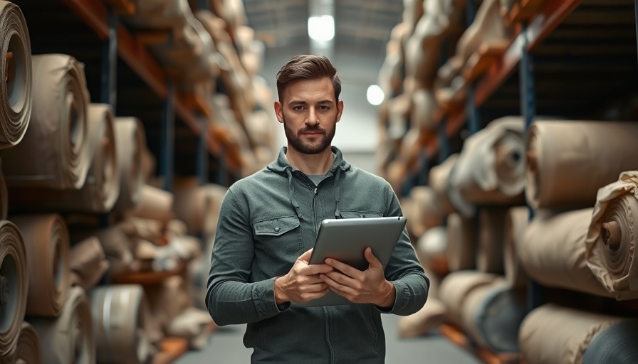 Person in warehouse exploring alternative business loans on tablet.