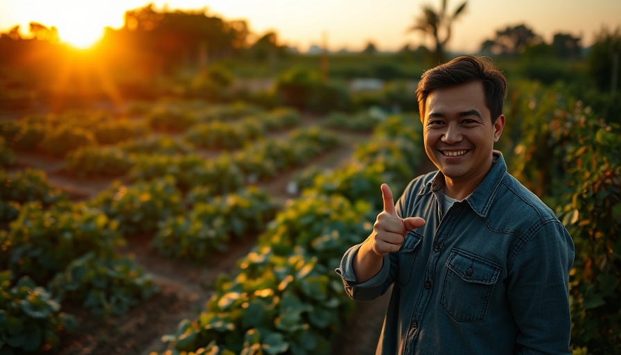 Direct sow in June: smiling man in garden with planting text.