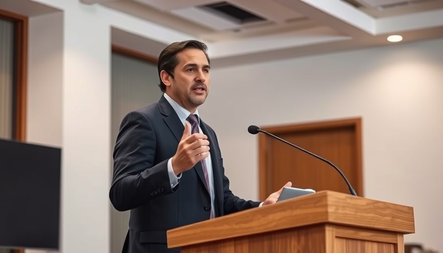 Confident presenter at a podium during freelance travel reporting event