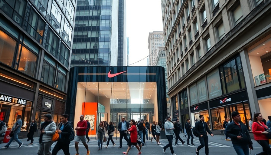 Nike storefront in city, illustrating production strategy and US tariff impact.
