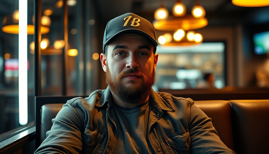 Man in cap sitting casually in a restaurant booth.