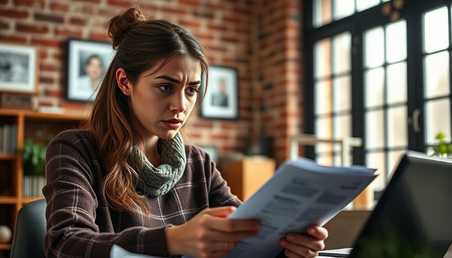 Young woman stressed over finances, calculating debt repayment strategies.