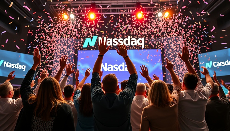 CoreWeave celebration at Nasdaq with joyful crowd and confetti.