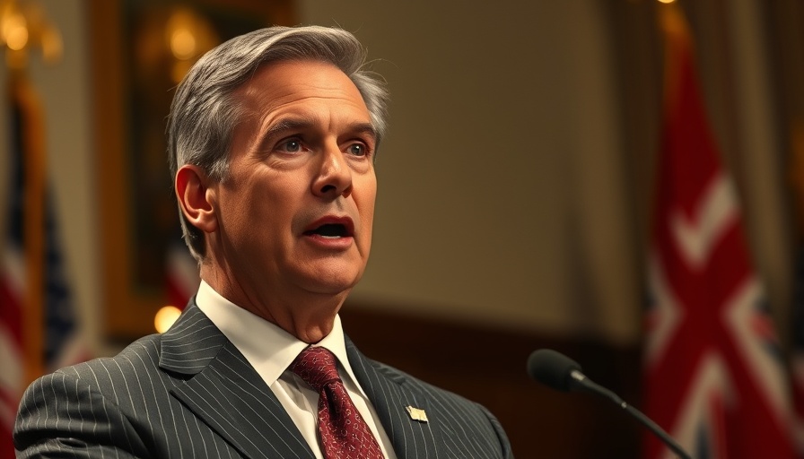 Speaker discussing topic with intensity in a government setting with flags.